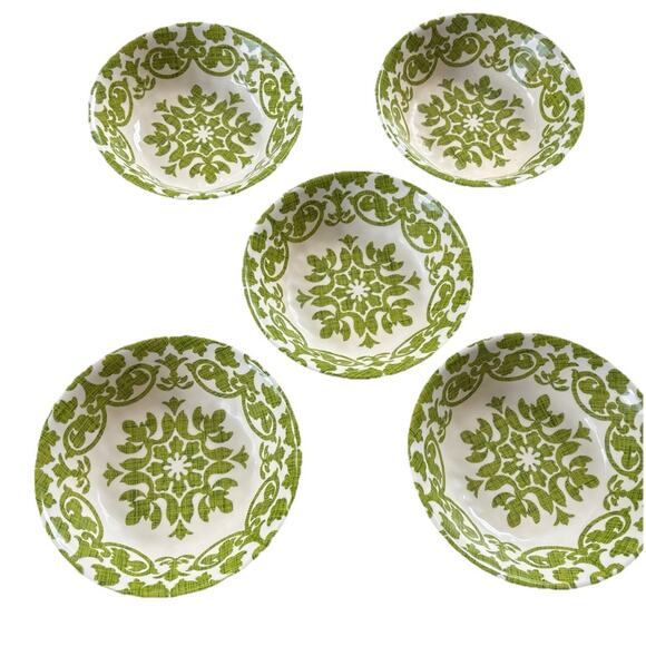 Pier 1 Set of 5 Royal Regal Trellis Lime Green Melamine 7.5” Cereal/Pasta Bowls - Picture 3 of 7